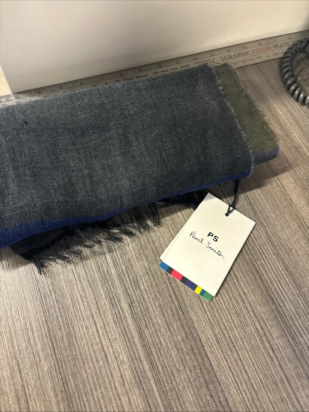 Paul Smith Charcoal Scarf with Multicolor Trim